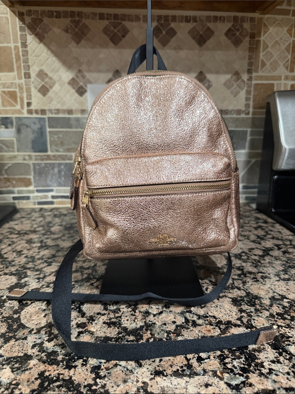 Coach Metallic Rose Mini Backpack in Shimmery Rose Gold